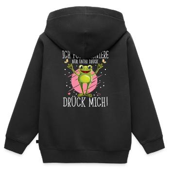 Ich funtioniere nur unter Druck. Drück mich. - Kinder Premium Organic Zip Hoodie - Schwarz - Hinten - AI Model Kid Male (0cm)