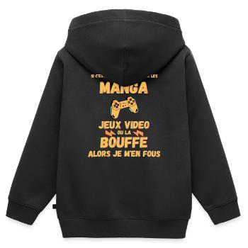 Manga jeux video bouffe ado console anime geek - Sweat Premium à capuche zippé enfant bio - noir - Dos - AI Model Kid Male (0cm)