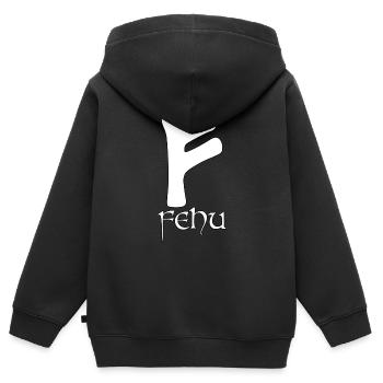 Rune Fehu Pouvoirs magiques protecteurs de la rune - Sweat Premium à capuche zippé enfant bio - noir - Dos - AI Model Kid Male (0cm)