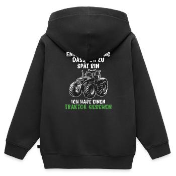 Entschuldigung das ich zu spät bin hab einen Trakt - Kinder Premium Organic Zip Hoodie - Schwarz - Hinten - AI Model Kid Male (0cm)