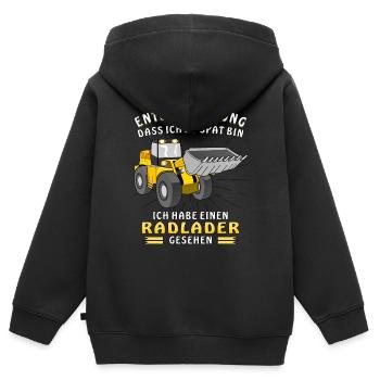 ZU SPÄT BIN ICH HABE EINEN RADLADER GESEHEN - Kinder Premium Organic Zip Hoodie - Schwarz - Hinten - AI Model Kid Male (0cm)