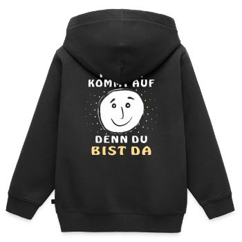 FREUDE KOMMT AUF DENN DU BIST DA - Kinder Premium Organic Zip Hoodie - Schwarz - Hinten - AI Model Kid Male (0cm)
