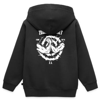 ZUSAMMENHALT 1974 FAM - Kinder Premium Organic Zip Hoodie - Schwarz - Hinten - AI Model Kid Male (0cm)