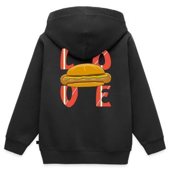 LOVE BRATWURST - Kinder Premium Organic Zip Hoodie - Schwarz - Hinten - AI Model Kid Male (0cm)
