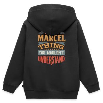 C’est une chose marcel que vous ne comprendriez pas - - Sweat Premium à capuche zippé enfant bio - noir - Dos - AI Model Kid Male (0cm)