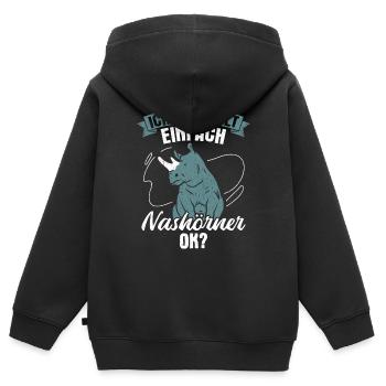 Nashorn Nashörner - Ich mag halt einfach Nashörner - Kinder Premium Organic Zip Hoodie - Schwarz - Hinten - AI Model Kid Male (0cm)