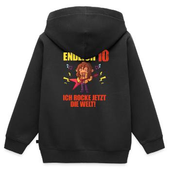 Endlich 10 Rockmusik Jungen Mädchen 10. Geburtstag - Kinder Premium Organic Zip Hoodie - Schwarz - Hinten - AI Model Kid Male (0cm)