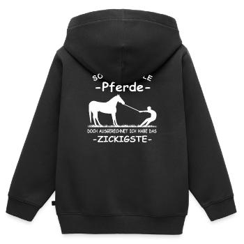 So viele tolle Pferde Führungskraft Pferd Reiterin - Kinder Premium Organic Zip Hoodie - Schwarz - Hinten - AI Model Kid Male (0cm)