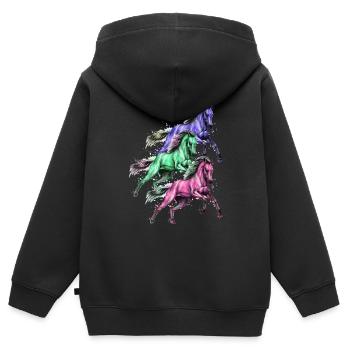 Chevaux - Sweat Premium à capuche zippé enfant bio - noir - Dos - AI Model Kid Male (0cm)
