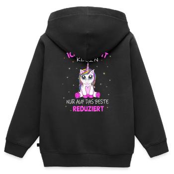 Nicht klein nur auf das beste Reduziert - Einhorn - Kinder Premium Organic Zip Hoodie - Schwarz - Hinten - AI Model Kid Male (0cm)