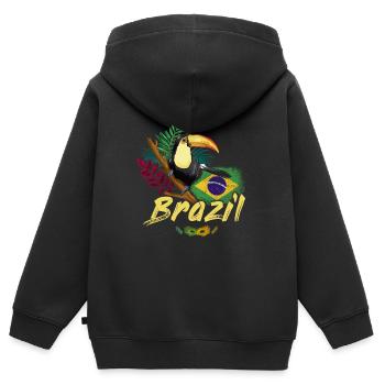 Toucan vintage du Brésil avec drapeau et masque de samba - Sweat Premium à capuche zippé enfant bio - noir - Dos - AI Model Kid Male (0cm)