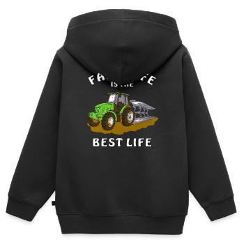 TRAKTOR PFLUG FARM LIFE IS THE BEST LIFE - Kinder Premium Organic Zip Hoodie - Schwarz - Hinten - AI Model Kid Male (0cm)