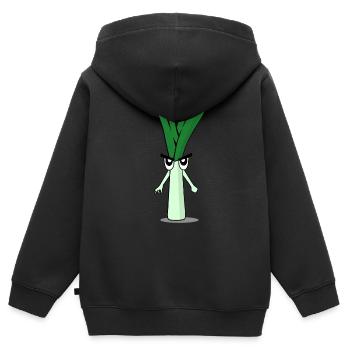 Regardé en poireaux Regardé en - Sweat Premium à capuche zippé enfant bio - noir - Dos - AI Model Kid Male (0cm)