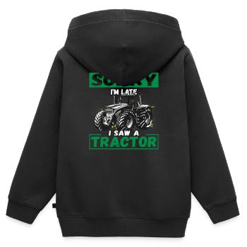 Désolé je suis en retard j’ai vu un tracteur - Sweat Premium à capuche zippé enfant bio - noir - Dos - AI Model Kid Male (0cm)