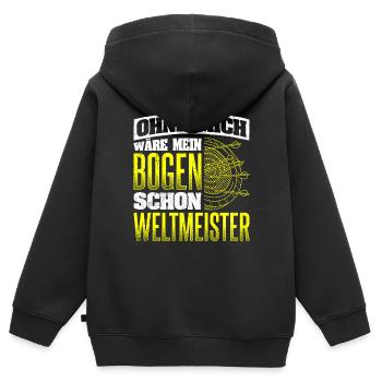 Ohne Mich wäre mein Bogen Weltmeister Bogenschieße - Kinder Premium Organic Zip Hoodie - Schwarz - Hinten - AI Model Kid Male (0cm)