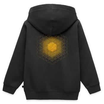 Fleur de vie dimensionnelle fractale - Sweat Premium à capuche zippé enfant bio - noir - Dos - AI Model Kid Male (0cm)