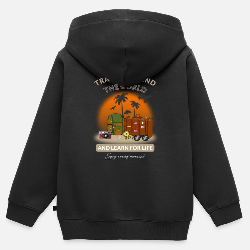 Motif cool pour vos vacances et pour le voyage - Sweat Premium à capuche zippé enfant bio - noir