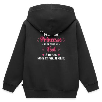 Compliqué princesse et faire du foot - Sweat Premium à capuche zippé enfant bio - noir - Dos - AI Model Kid Male (0cm)