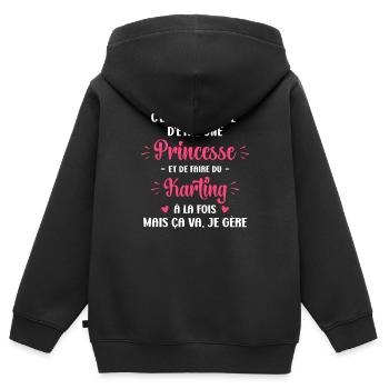 Compliqué princesse et faire du Karting - Sweat Premium à capuche zippé enfant bio - noir - Dos - AI Model Kid Male (0cm)