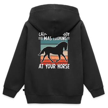 Süßes Reitsport Reiterin Reitverein Reiterhof - Kinder Premium Organic Zip Hoodie - Schwarz - Hinten - AI Model Kid Male (0cm)