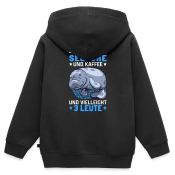 Seekühe und Kaffee Manati Meeressäuger Seekuh - Kinder Premium Organic Zip Hoodie - Schwarz - Hinten - AI Model Kid Male (0cm)