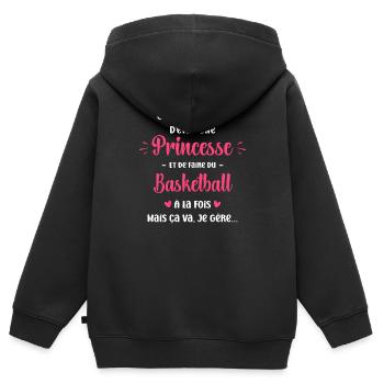 Compliqué princesse et de faire du basketball - Sweat Premium à capuche zippé enfant bio - noir - Dos - AI Model Kid Male (0cm)
