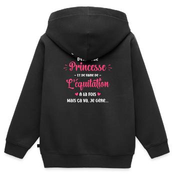 Compliqué princesse et de faire de l'équitation - Sweat Premium à capuche zippé enfant bio - noir - Dos - AI Model Kid Male (0cm)