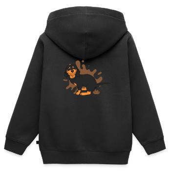 Tas de caca de teckel - Sweat Premium à capuche zippé enfant bio - noir - Dos - AI Model Kid Male (0cm)