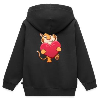 Tigre avec cœur - Sweat Premium à capuche zippé enfant bio - noir - Dos - AI Model Kid Male (0cm)