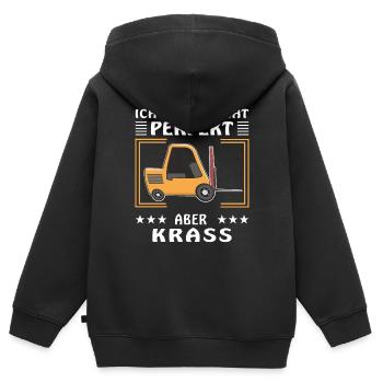 STAPLER ICH FAHRE NICHT PERFEKT ABER KRASS - Kinder Premium Organic Zip Hoodie - Schwarz - Hinten - AI Model Kid Male (0cm)
