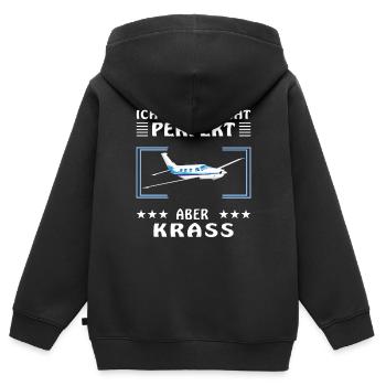 FLUGZEUG ICH FLIEGE NICHT PERFEKT ABER KRASS - Kinder Premium Organic Zip Hoodie - Schwarz - Hinten - AI Model Kid Male (0cm)