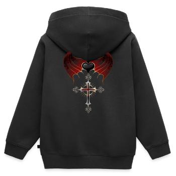 Gothic Cross Wing I Gothic Cross Pendant - Kids Premium Organic Zip-up Hoodie - black - Back - AI Model Kid Male (0cm)