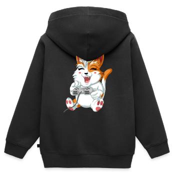 chat joueur vidéo - Sweat Premium à capuche zippé enfant bio - noir - Dos - AI Model Kid Male (0cm)