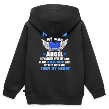 mon père mon héros - Sweat Premium à capuche zippé enfant bio - noir - Dos - AI Model Kid Male (0cm)
