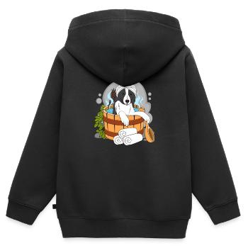BORDER COLLIE Sauna Wellness - Kinder Premium Organic Zip Hoodie - Schwarz - Hinten - AI Model Kid Male (0cm)