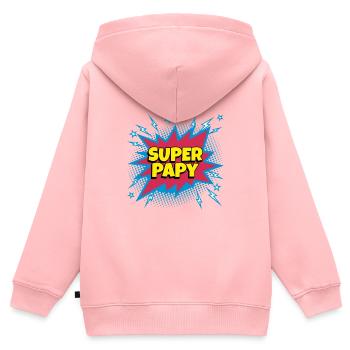 Super Papy super héro superpapy - Sweat Premium à capuche zippé enfant bio - rose - Dos - AI Model Kid Female (0cm)