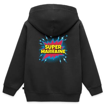 Super Marraine super héro supermarraine - Sweat Premium à capuche zippé enfant bio - noir - Dos - AI Model Kid Male (0cm)