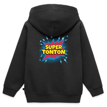 Super Tonton super héro supertonton - Sweat Premium à capuche zippé enfant bio - noir - Dos - AI Model Kid Male (0cm)