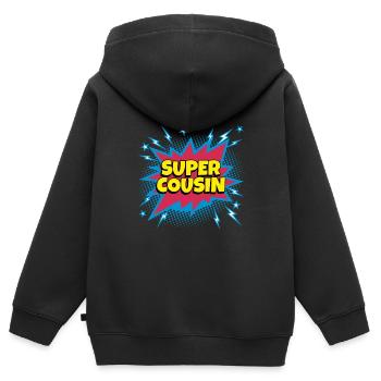 Super Cousin super héro supercousin - Sweat Premium à capuche zippé enfant bio - noir - Dos - AI Model Kid Male (0cm)