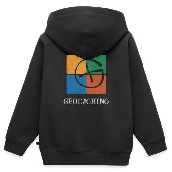 Géocaching Geocacher - Sweat Premium à capuche zippé enfant bio - noir - Dos - AI Model Kid Male (0cm)