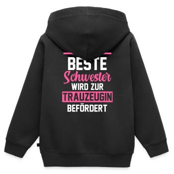 Schwester Trauzeugin - Kinder Premium Organic Zip Hoodie - Schwarz - Hinten - AI Model Kid Male (0cm)