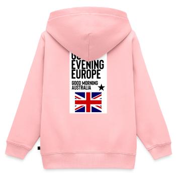 Good Evening Europe - Kids Premium Organic Zip-up Hoodie - rose - Back - AI Model Kid Female (0cm)