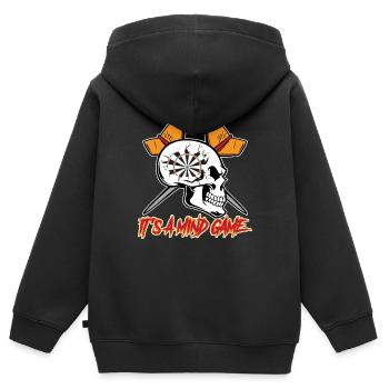 Fléchettes disant C’est un jeu d’ avec flèche de fléchette - Sweat Premium à capuche zippé enfant bio - noir - Dos - AI Model Kid Male (0cm)