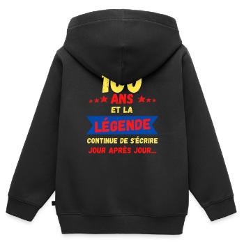 100 ans et la légende continue de s écrire - Sweat Premium à capuche zippé enfant bio - noir - Dos - AI Model Kid Male (0cm)