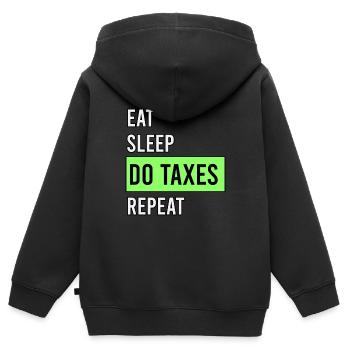 Essen Sie Schlaf Wiederholen Sie Steuern - Kinder Premium Organic Zip Hoodie - Schwarz - Hinten - AI Model Kid Male (0cm)