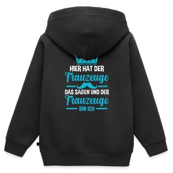 Trauzeuge - Kinder Premium Organic Zip Hoodie - Schwarz - Hinten - AI Model Kid Male (0cm)