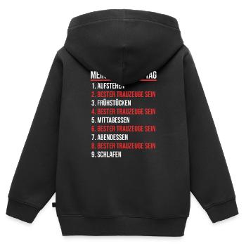 Trauzeuge - Kinder Premium Organic Zip Hoodie - Schwarz - Hinten - AI Model Kid Male (0cm)