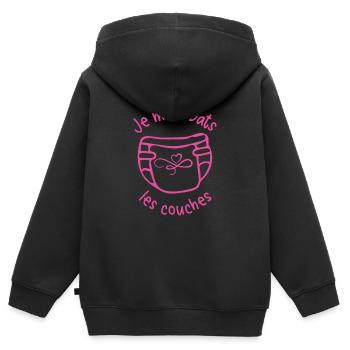 Je m'en bats les couches, bébé mignon fille - Sweat Premium à capuche zippé enfant bio - noir - Dos - AI Model Kid Male (0cm)