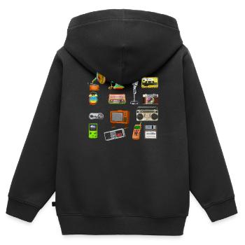 Enregistreur à cassette vinyle rétro des années 80 - Sweat Premium à capuche zippé enfant bio - noir - Dos - AI Model Kid Male (0cm)