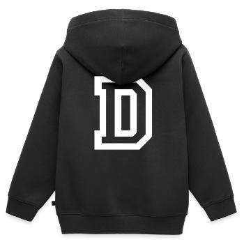 lettre D - Sweat Premium à capuche zippé enfant bio - noir - Dos - AI Model Kid Male (0cm)
